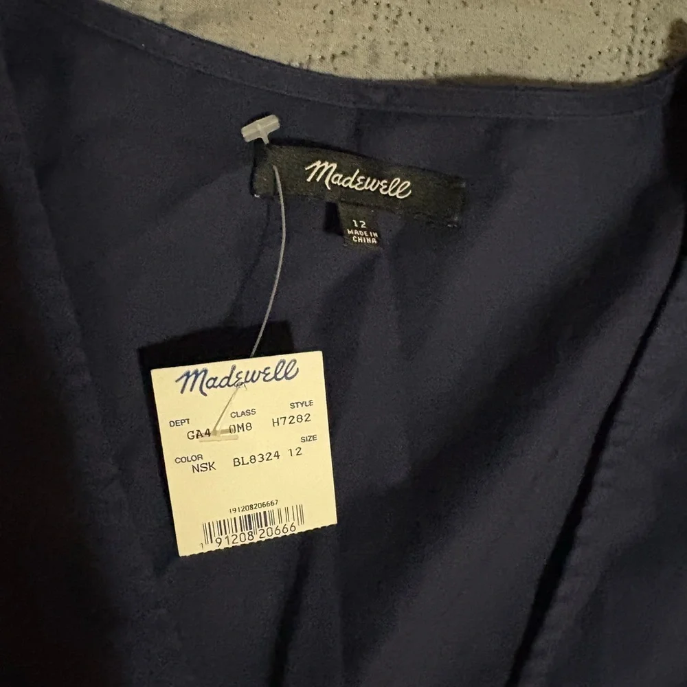 NWT Madewell Women's Navy Blue Ruffle-Tiered Short Sleeve V Neck Dress Size 12